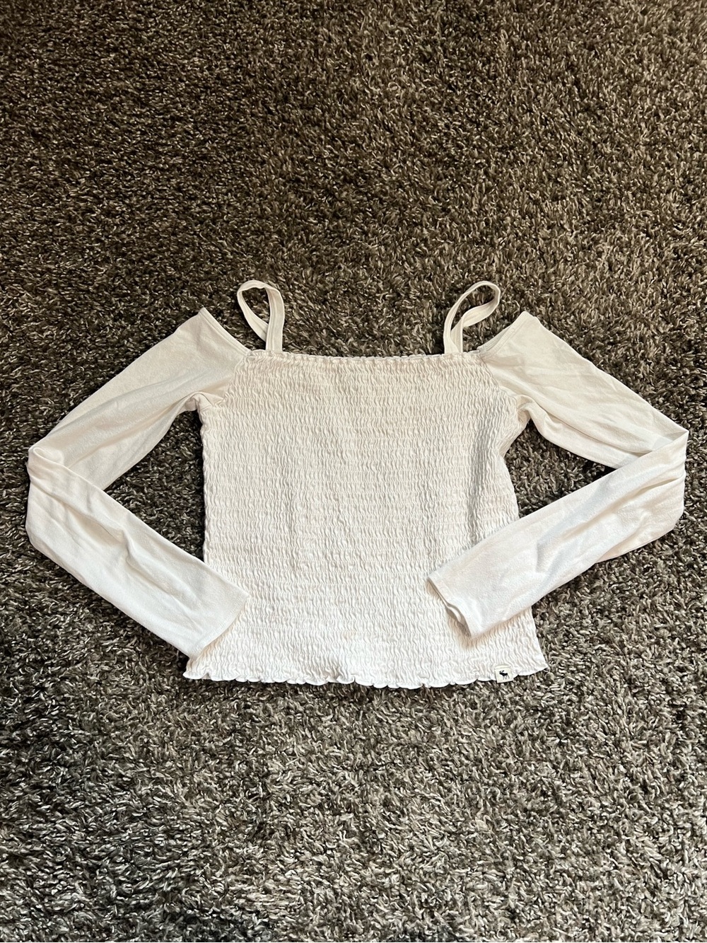 abercrombie kids White Smocked Off-Shoulder Tank Top with Long Sleeves